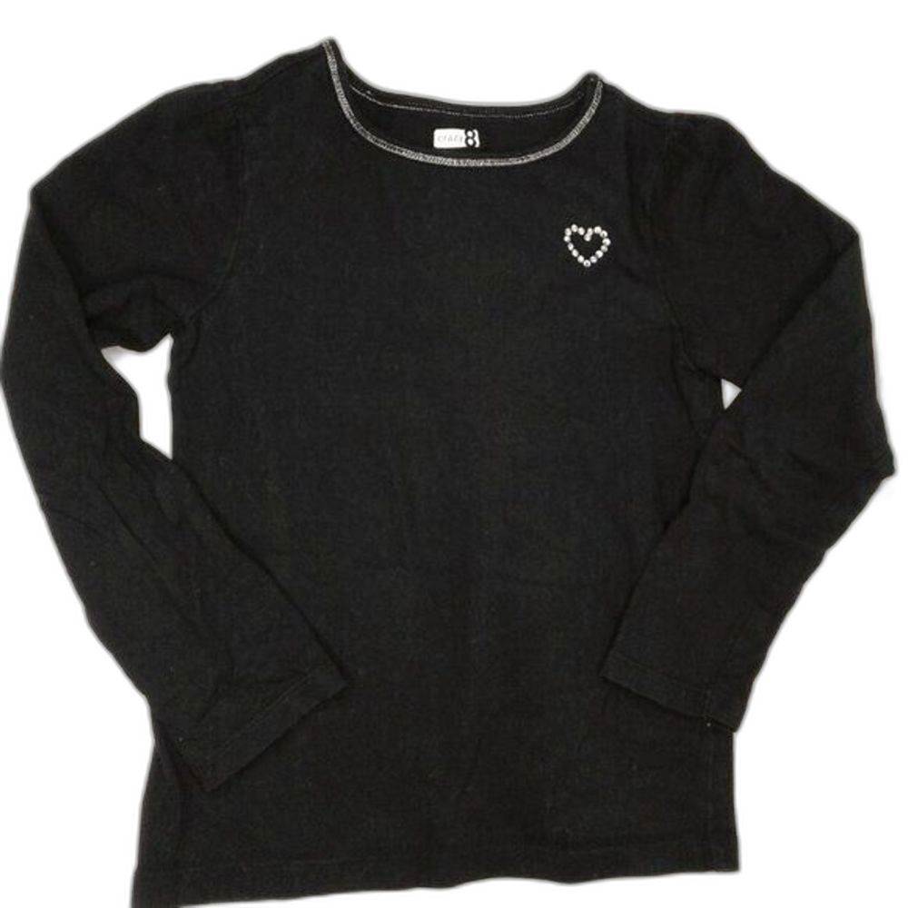 crazy8 Long Sleeve Tee Size M (7/8) Black Sparkly Rhinestone Heart Silver Collar